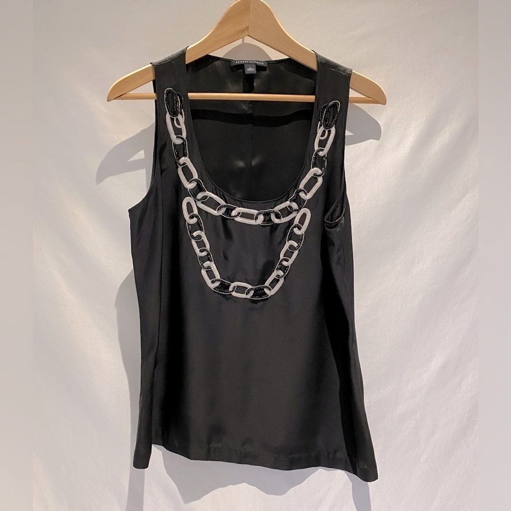 Banana Republic Beaded and Embroidered Silk Chain Link Top, size L